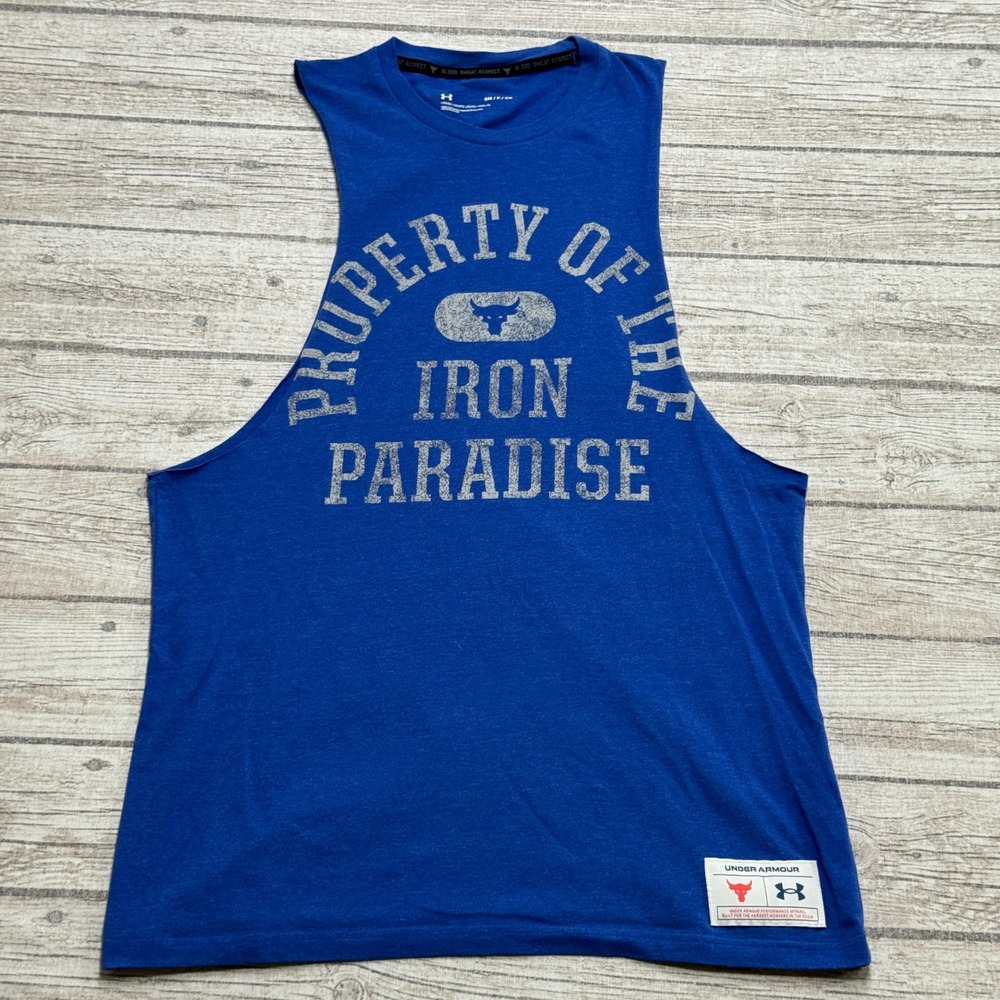 Under Armour Tank Top Men's Small Blue Iron Paradise Project Rock Sleeveless Gym